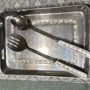 Collectible Vtg IHI Mother of Pearl Polished Aluminum Pan & Matching Utensil Set